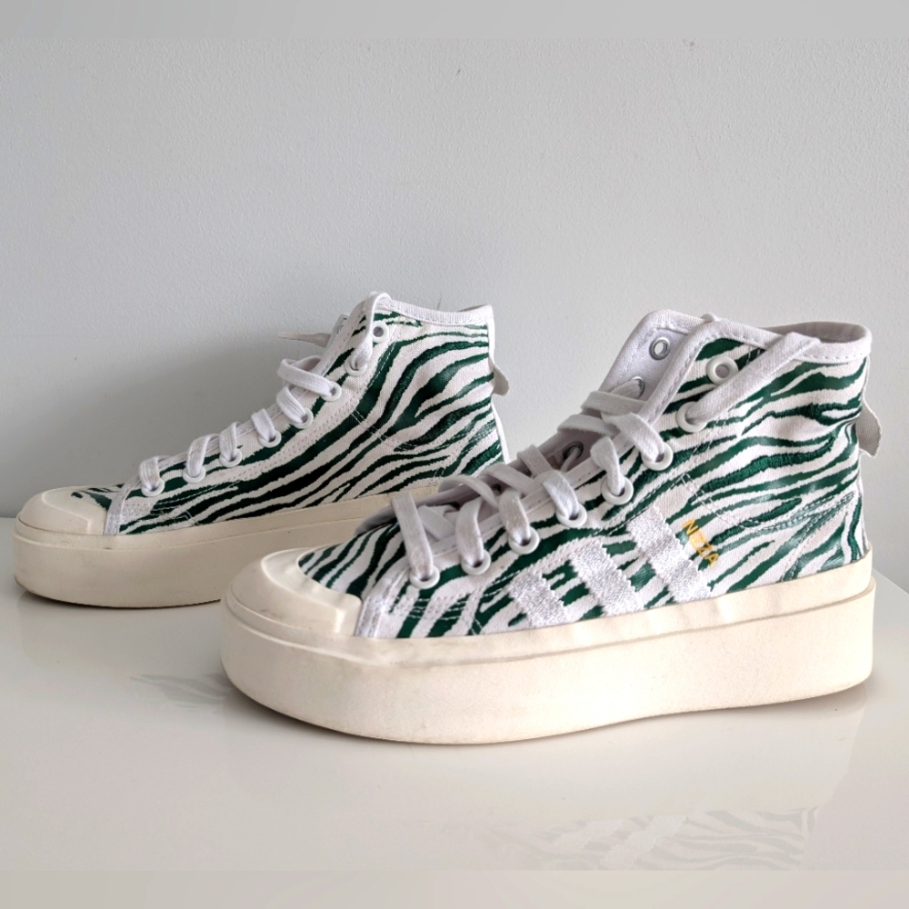 ADIDAS Green and White High-Top Nizza Bonega Sneakers
